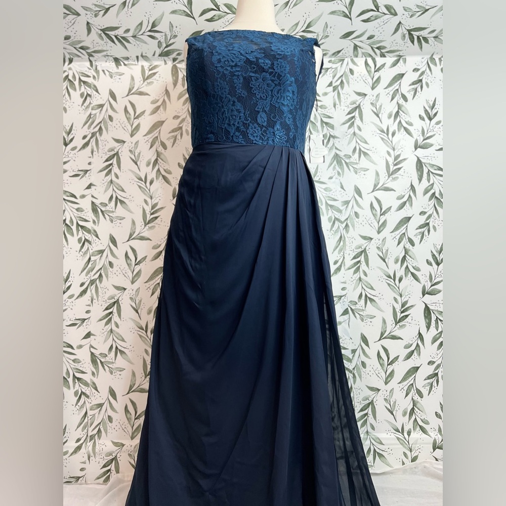 Elegant High Neck Lace Chiffon Bridesmaid WeddingGuest Evening Gown Sz XL NWT #7 - Picture 2 of 14